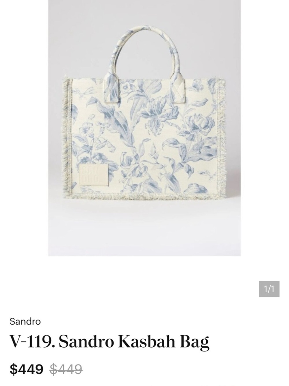 Sandro Blue and White Floral Canvas Tote - Picture 4 of 4